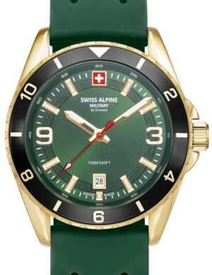 Swiss Alpine Military 7034.1818 herenhorloge Sierra goud groen 42 mm 10ATM