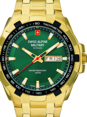 Zwitserse Alpenmilitair 7043.1114 Dag-Datum 42 mm 10ATM