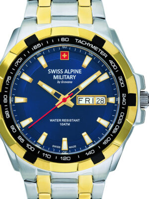 Zwitserse Alpenmilitair 7043.1145 Dag-Datum 42 mm 10ATM