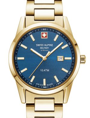 Swiss Alpine Military 7767.1115 dameshorloge Argos goud blauw 34 mm 10ATM