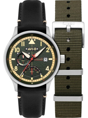 AVI-8 AV-4101-0A herenhorloge Hawker Hurricane McKellar dubbele tijd 44 mm 5ATM
