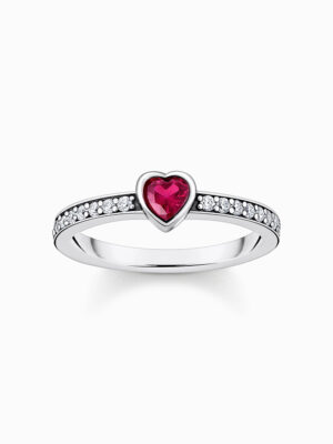 Thomas Sabo TR2448-640-10-54 Zilveren solitairring m. rode steen + zirkonia