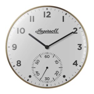 Ingersoll IC003GW wandklok met kleine secondewijzer in retrostijl, 30 cm.